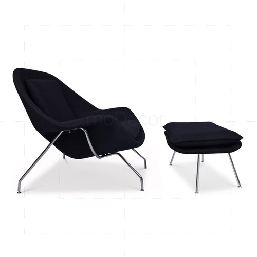 Womb Chair mit Ottomane in Schwarz