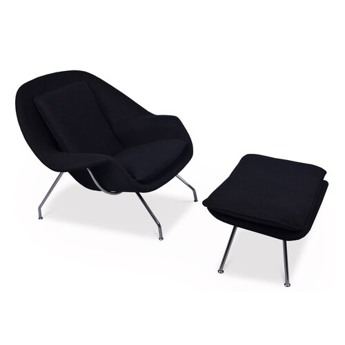 Womb Chair mit Ottomane in Schwarz