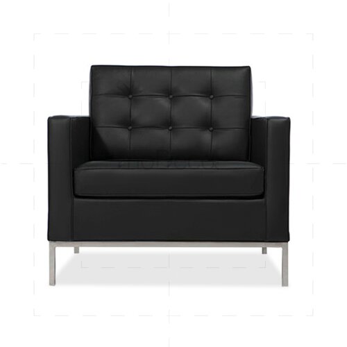 Florence Knoll Sessel mit schwarzem Leder