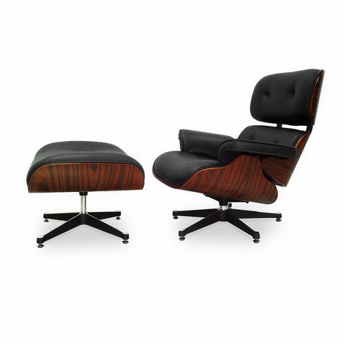 Eames Lounge Chair und Ottomane - Schwarz mit Kirschholz