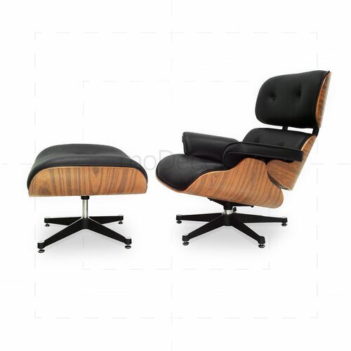 Eames Lounge Chair und Ottomane - Schwarz mit Eichenholz