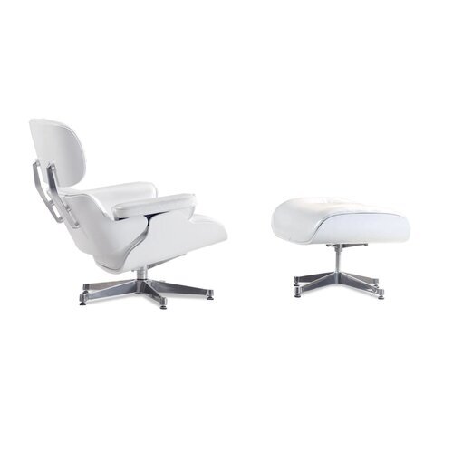 Eames Lounge Chair und Ottomane - Perlwei� mit wei�em Holz