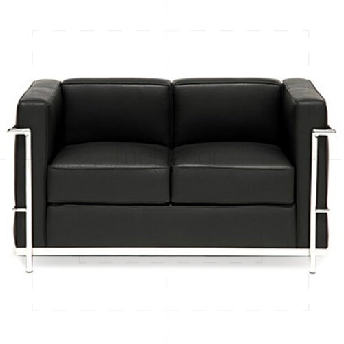 Le Corbusier LC2 Sofa Zweisitzer mit schwarzem Leder