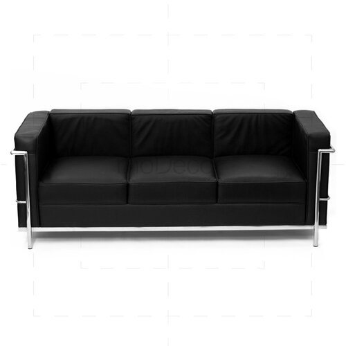 Le Corbusier LC2 Sofa Dreisitzer mit schwarzem Leder
