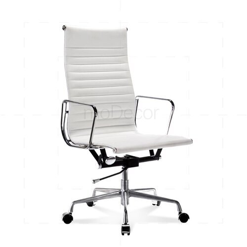 Hoher Eames Office Chair mit geripptem, wei�em Leder