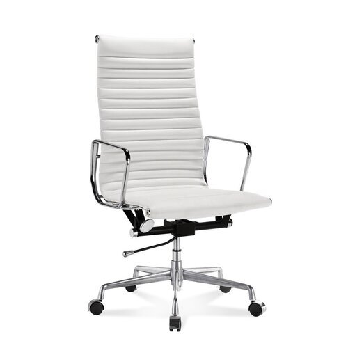 Hoher Eames Office Chair mit geripptem, wei�em Leder
