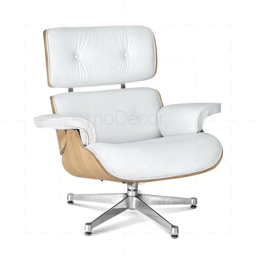 Eames Lounge Chair und Ottomane neue Ma�e - Wei� mit Eichenholz