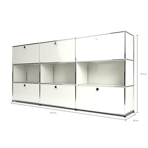 Highboard 3x3 mit 3 Klapptren  und 3 Schubladen, Weiss