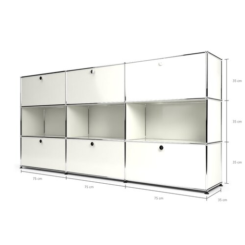 Highboard 3x3 mit 3 Klapptren  und 3 Schubladen, Weiss
