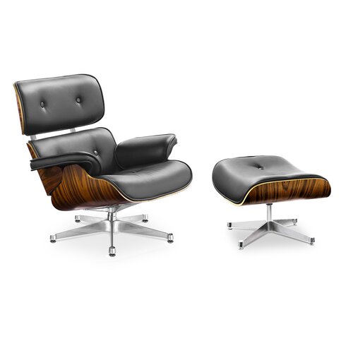 Eames Lounge Chair und Ottomane - Schwarz mit Palisander...