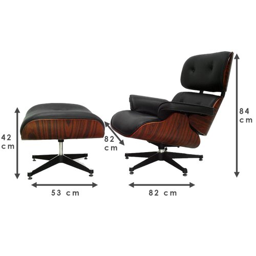 Eames Lounge Chair und Ottomane - Schwarz mit Palisander (chrome)