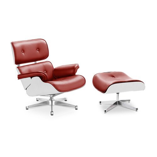 Eames Lounge Chair und Ottomane - Rot mit wei�em Holz