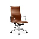 Hoher Eames Office Chair mit geripptem, cognac Leder