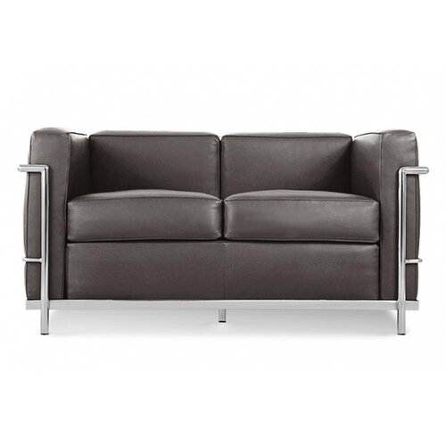 Le Corbusier LC2 Sofa Zweisitzer mit Leder in Dunkelbraun