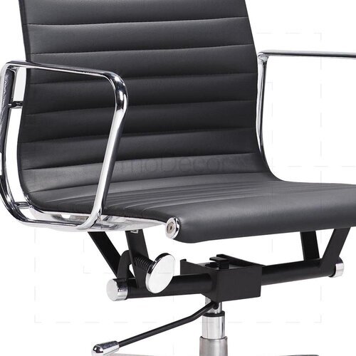 Halbhoher Eames Office Chair EA117 mit geripptem, schwarzem Leder