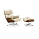 Lounge Sessel und Ottomane - Creme mit Palisander (chrome)