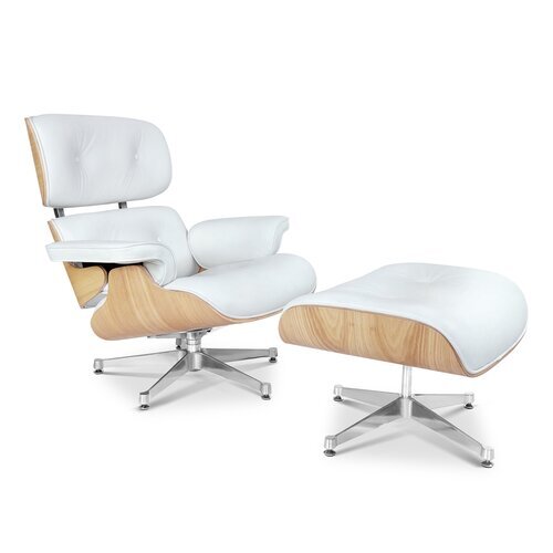Eames Lounge Chair und Ottomane - Wei� mit Eichenholz