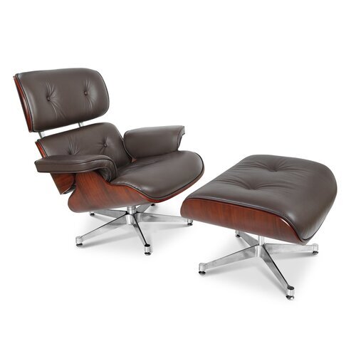 Eames Lounge Chair und Ottomane - Braun mit Palisander
