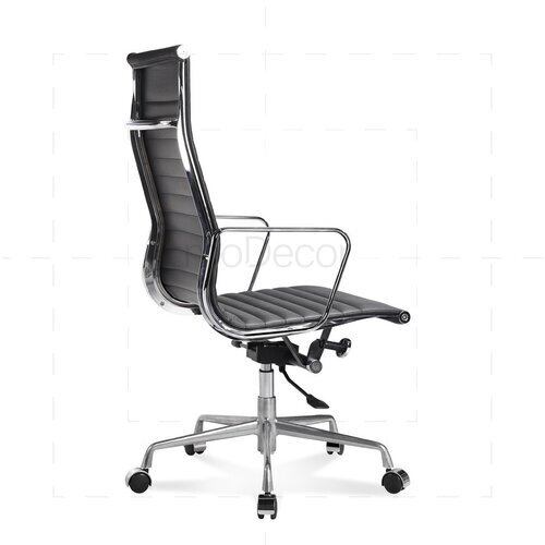 Hoher Eames Office Chair mit geripptem, schwarzem Leder