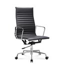 Hoher Eames Office Chair mit geripptem, schwarzem Leder